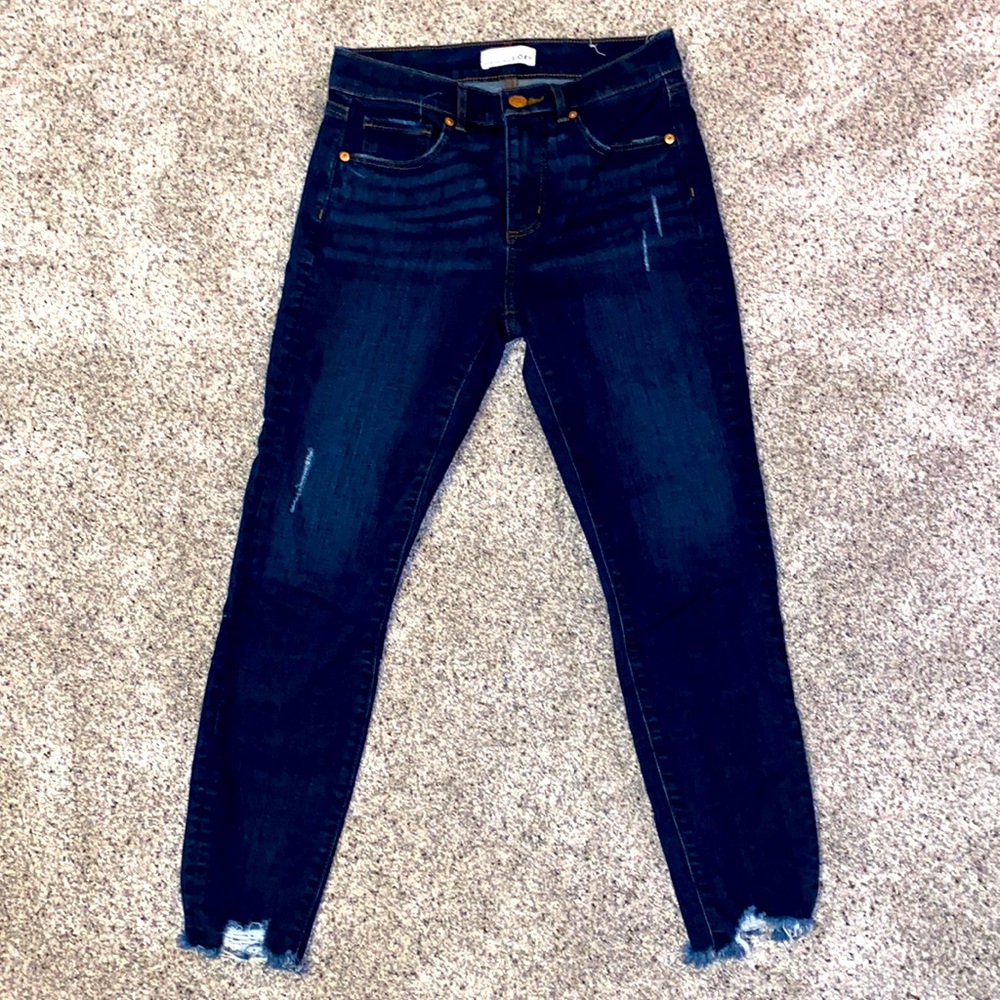 Chewed Hem High Rise Loft Skinny Jeans